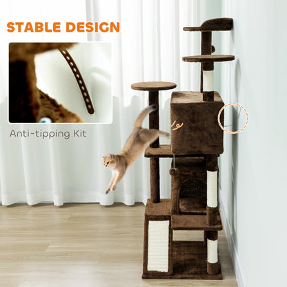 54" Cat Tree, Multi-Level Cat Tower with Scratching Posts, Cat Condos, Bed, Platforms, Ramp, Toy Ball, Beige