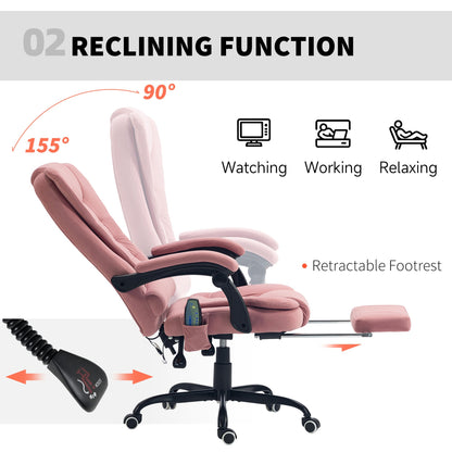 7-Point Vibrating Massage Chair, Reclining Office Chair with Footrest, Reclining Back, Adjustable Height, Pink