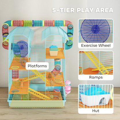 18.5" Hamster Cage, 5 Tiers Small Animal House with Tunnel Tube System, Exercise Wheel, Water Bottle, Blue