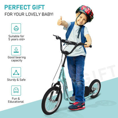 Youth Kick Scooter with Adjustable Handlebar and 16'' Inflatable Rubber Wheel for Kids and Teens 5+ Year Old, Black