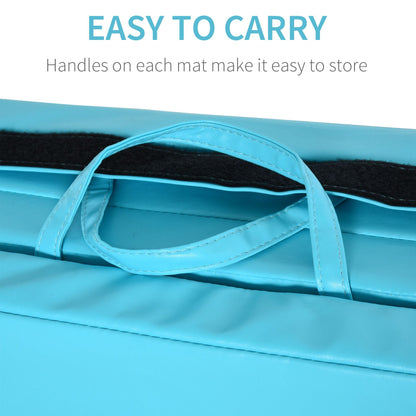 4'x8'x2" Folding Gymnastics Tumbling Mat, Exercise Mat with Carrying Handles for Yoga, MMA, Martial Arts, Stretching, Core Workouts, Light Blue