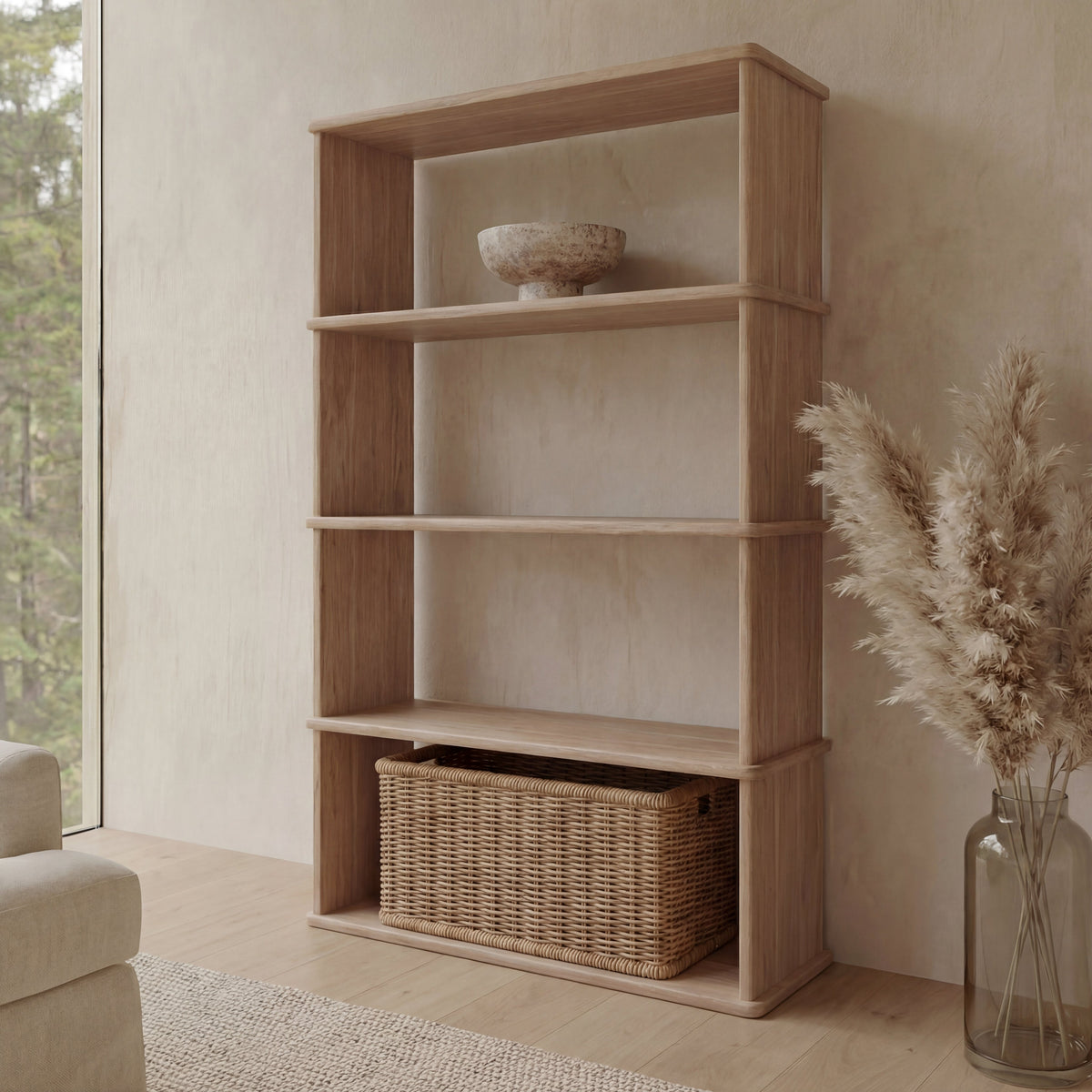4 shelf bookcase in white oak