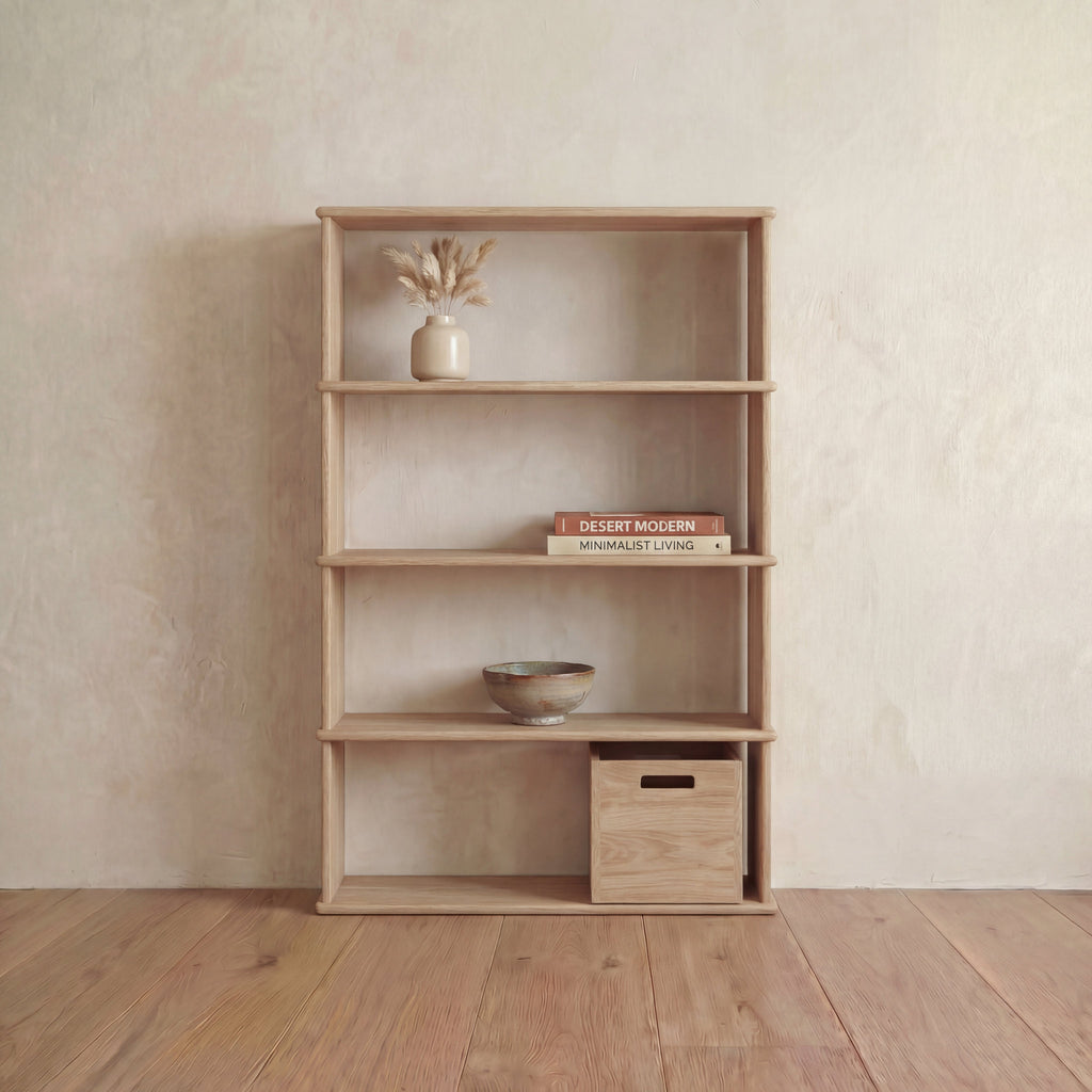4 shelf bookcase in white oak