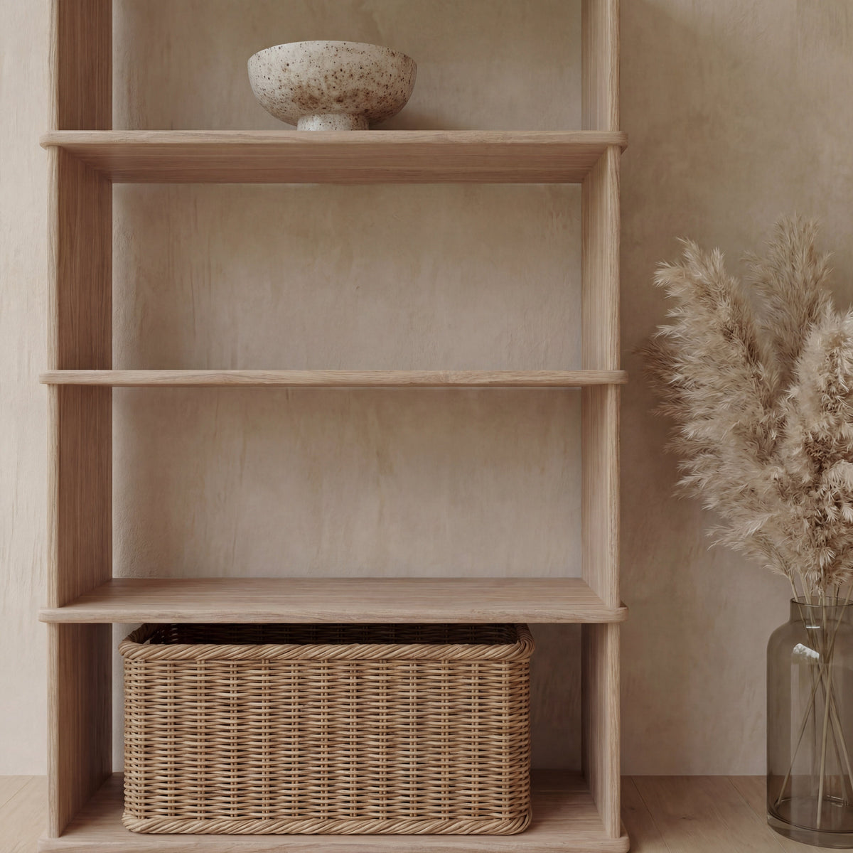 4 shelf bookcase in white oak