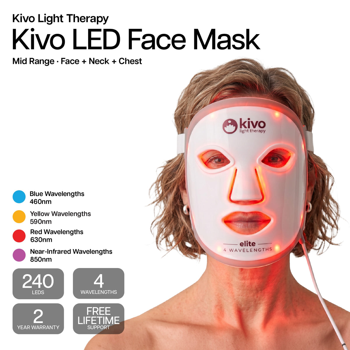 Kivo Elite Face + Neck + Chest: Blue, Yellow, Near-Infrared, and Red Light Therapy System
