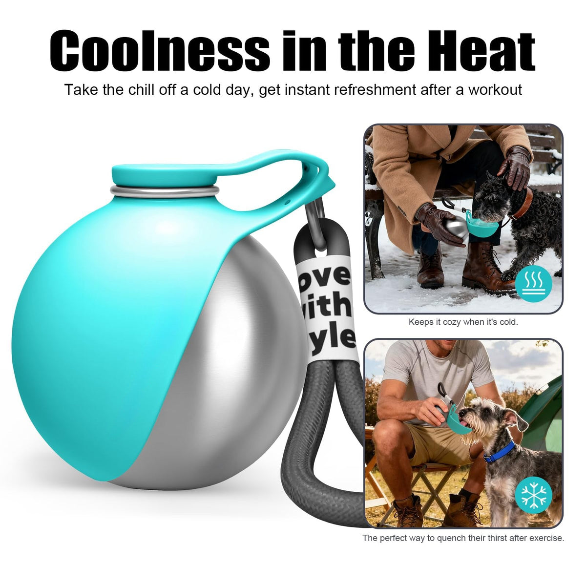 Portable Dog Water Bottle 10oz Stainless Steel Travel Dog Water Dispenser With Bowl No-Spill Puppy Water Bottle For Walking Hiking Small Dog Water Bottle