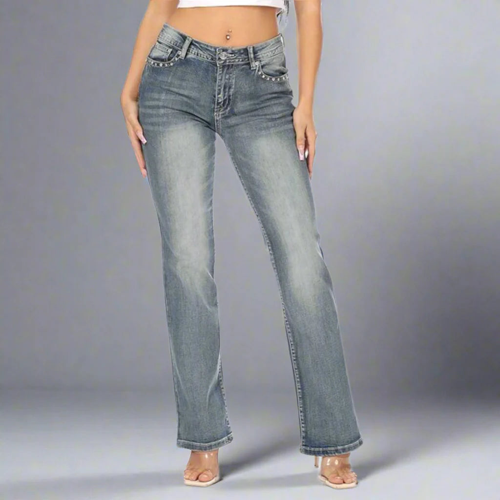 Platinum Plush Women's Rhinestone Motorcycle Bootcut Jeans