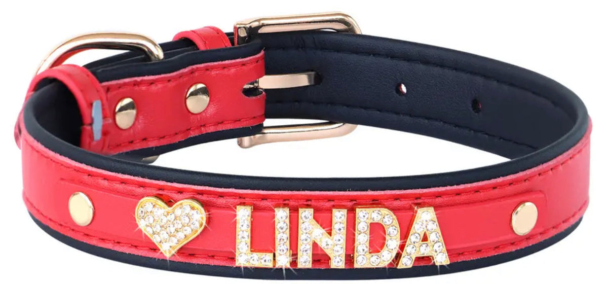 Obsidian Ruby Crown Name Dog Collar | Customized Dog Collar
