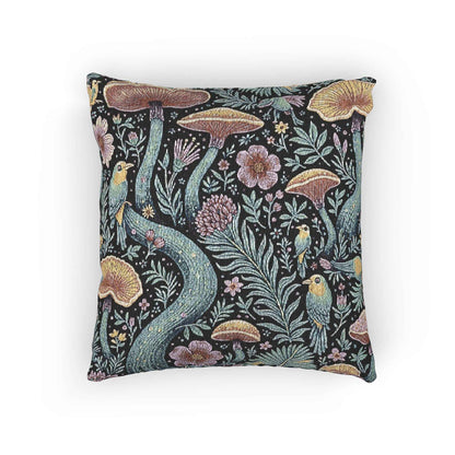 Mushroom and Fern Tapestry Pillow | Woven Decorative Throw Pillow