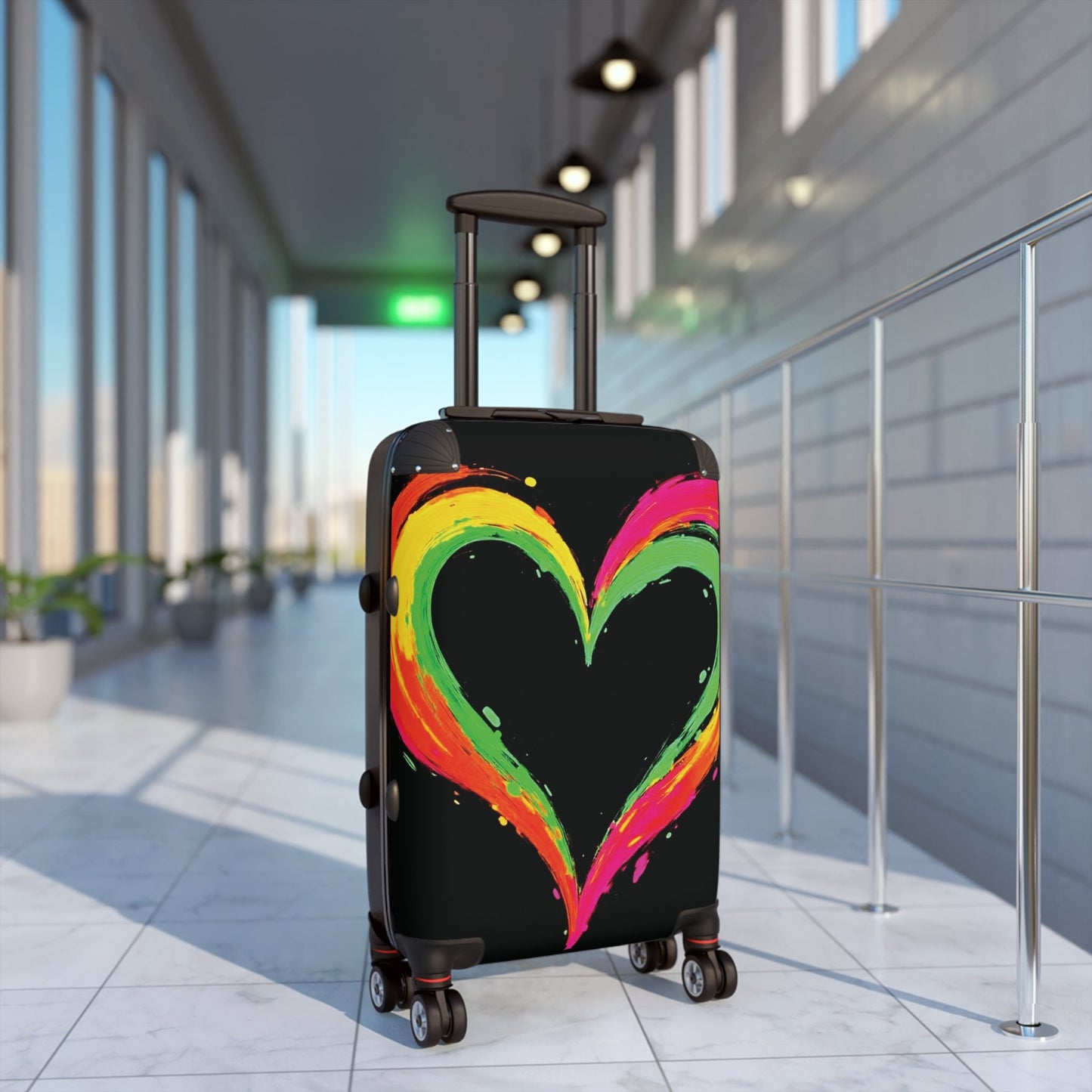 Colorful Heart Suitcase – Neon Paint Heart Carry-On Travel Luggage