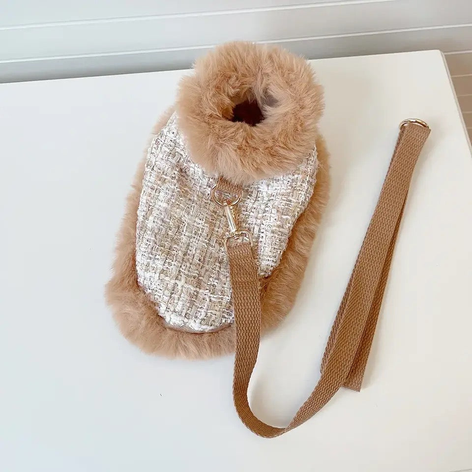 Dog Harness Hat & Leash Set | Cappuccino Tweed Dog Walking Set