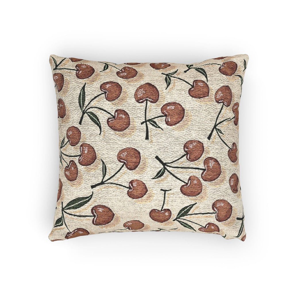 Cherry Pattern Woven Pillow — Rustic Farmhouse Decorative Throw Cushion
