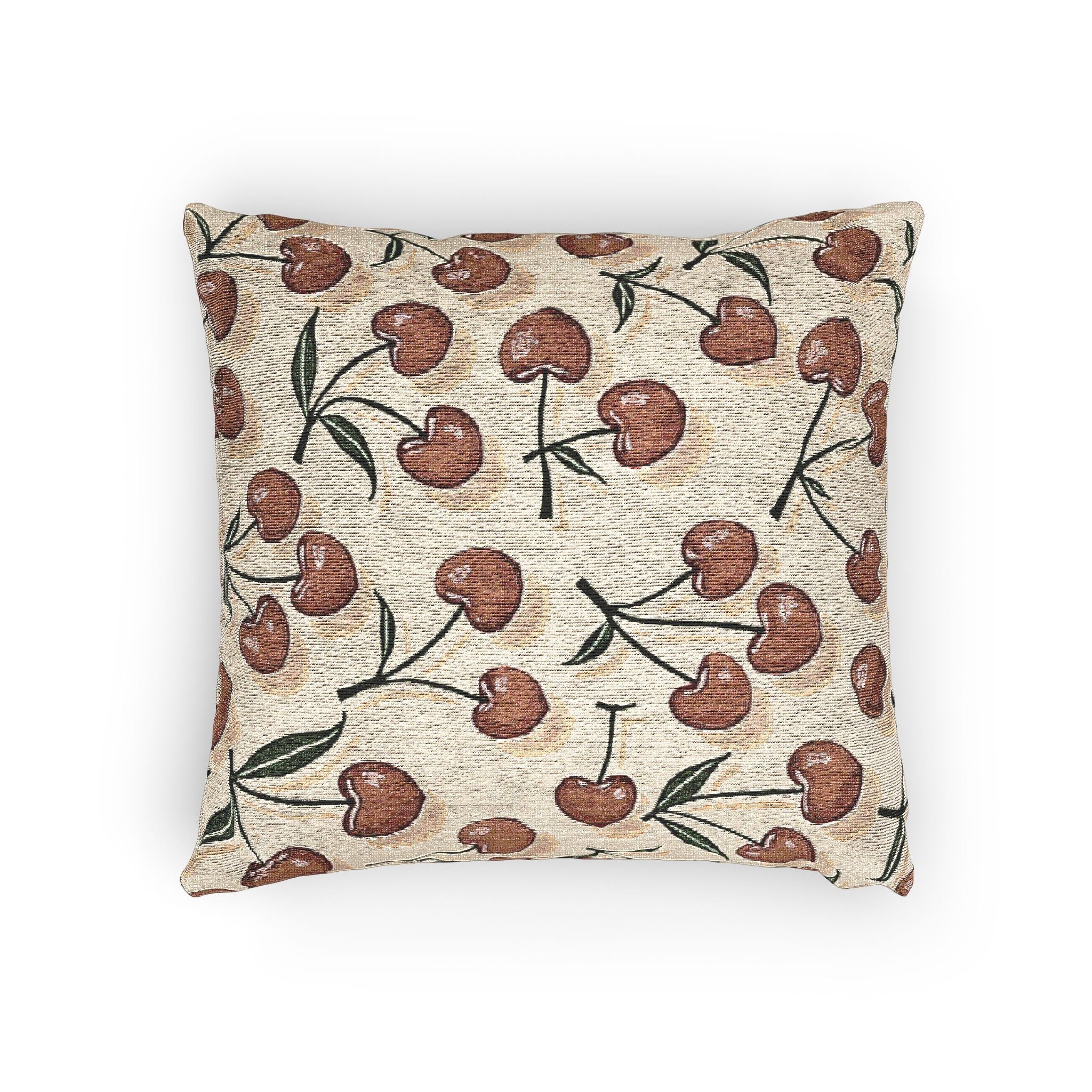 Cherry Pattern Woven Pillow — Rustic Farmhouse Decorative Throw Cushion