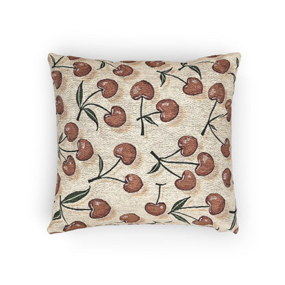 Cherry Pattern Woven Pillow — Rustic Farmhouse Decorative Throw Cushion