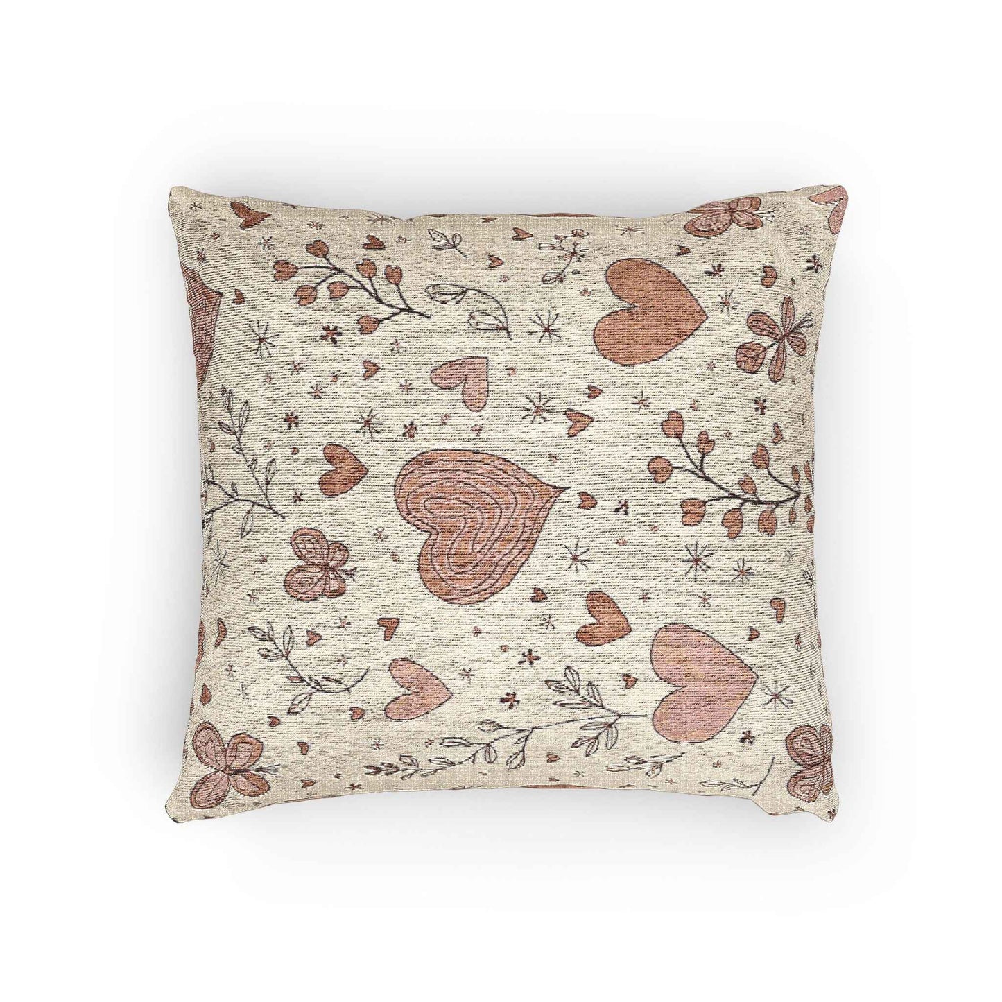 Scattered Hearts Woven Pillow | Boho Vintage Heart Pattern Cushion