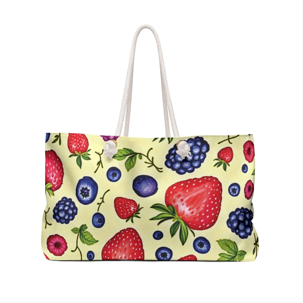 Strawberry Blueberry Print Weekender Bag | Fruit Pattern Tote | Large Tote Bag