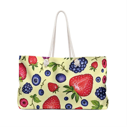 Strawberry Blueberry Print Weekender Bag | Fruit Pattern Tote | Large Tote Bag