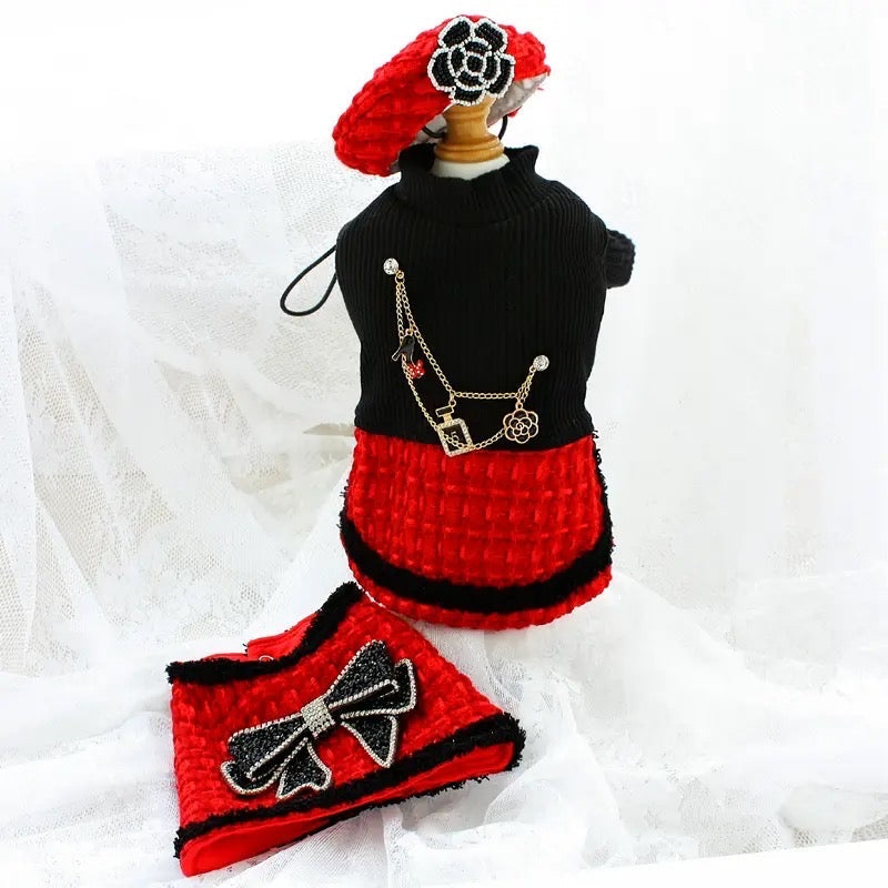Coco Tweed Dog Outfit Set | Luxury Formal Dog Ensemble
