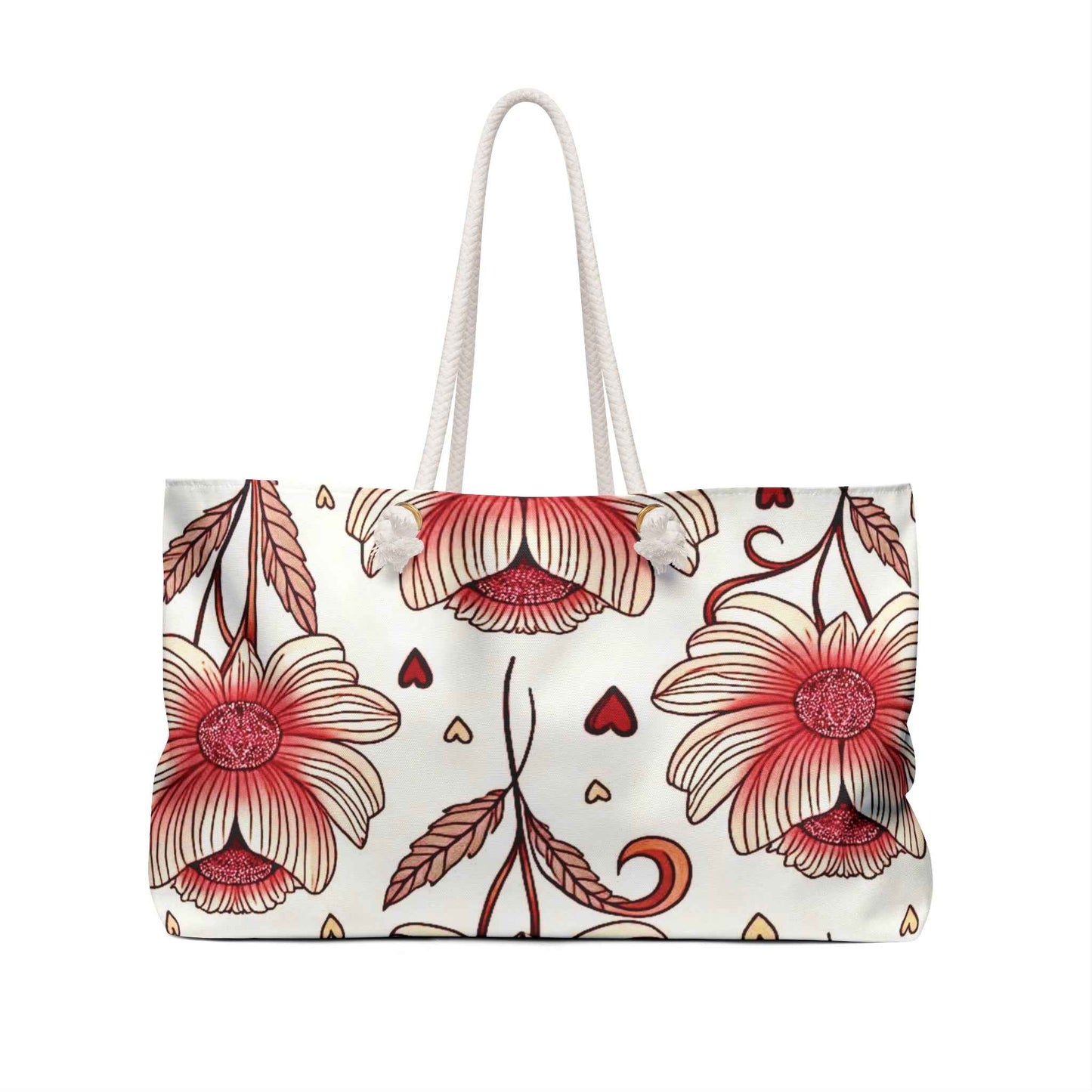 Red Floral Heart Weekender Bag | Large Travel Tote | Carryon Mom | Mother Gift