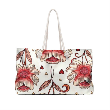 Red Floral Heart Weekender Bag | Large Travel Tote | Carryon Mom | Mother Gift