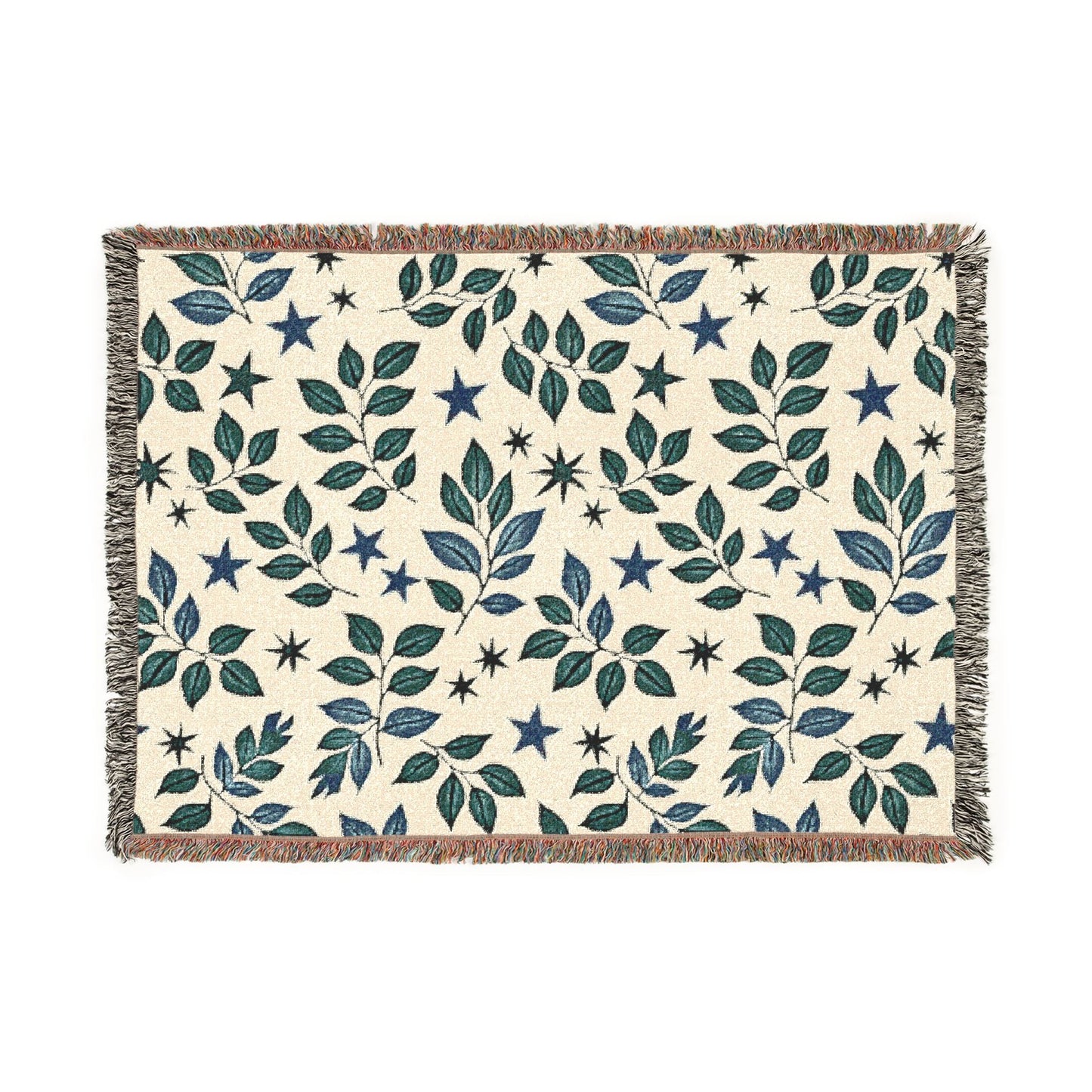 Botanical Star Woven Blanket — Reversible Leaf & Star Pattern Throw