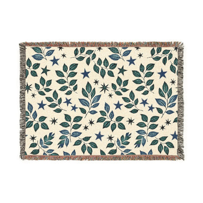Botanical Star Woven Blanket — Reversible Leaf & Star Pattern Throw