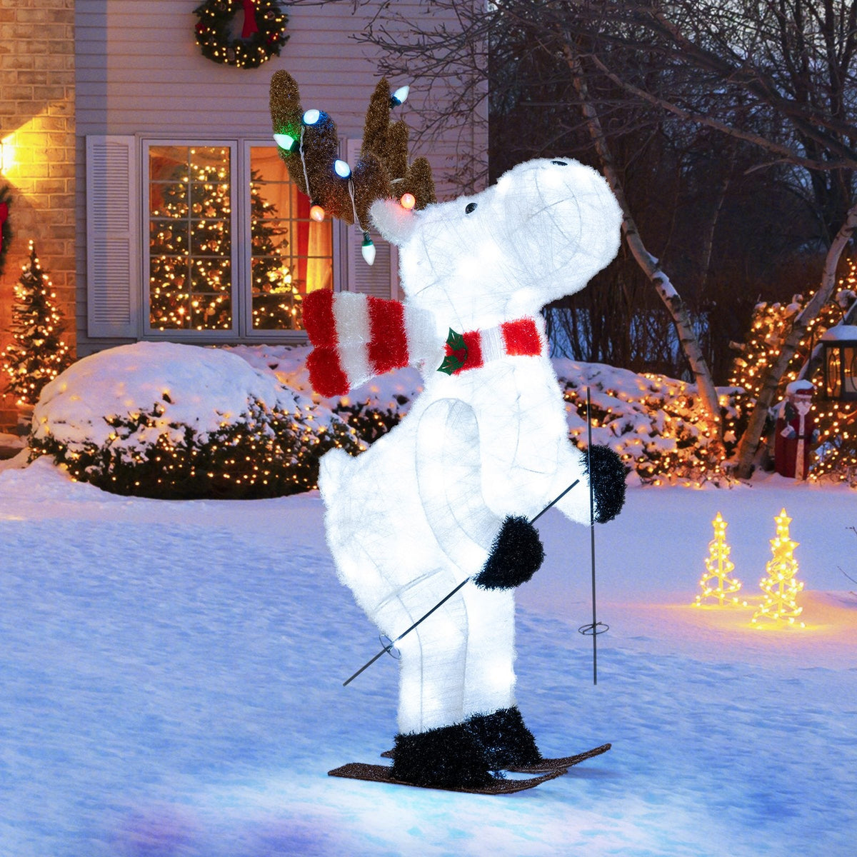 44" Animated Christmas Reindeer Pre-lit Skiing Deer Decoration