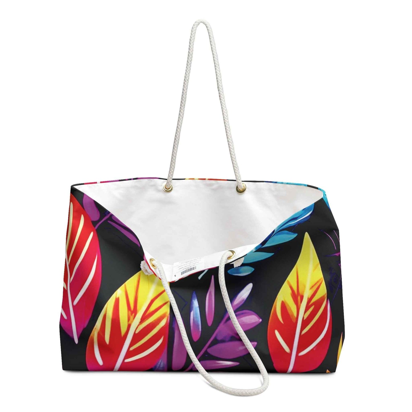 Colorful Tropical Leaves Weekender Bag | Neon Leaf Travel, Large Tote Bag