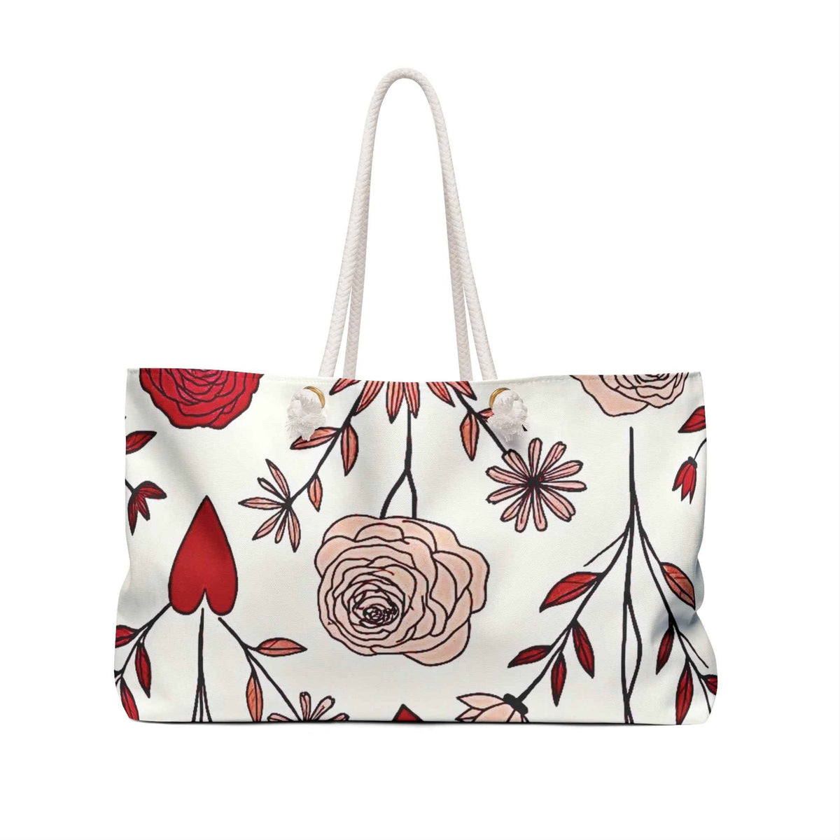 Floral Weekender Bag | Red Blush Hand Drawn Travel Tote | Mom Gift