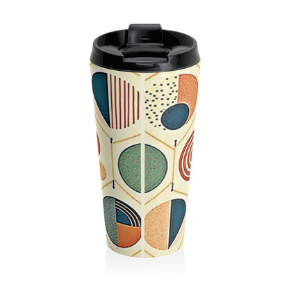 Mid Century Geometric Pattern Travel Mug | Retro Circle Design