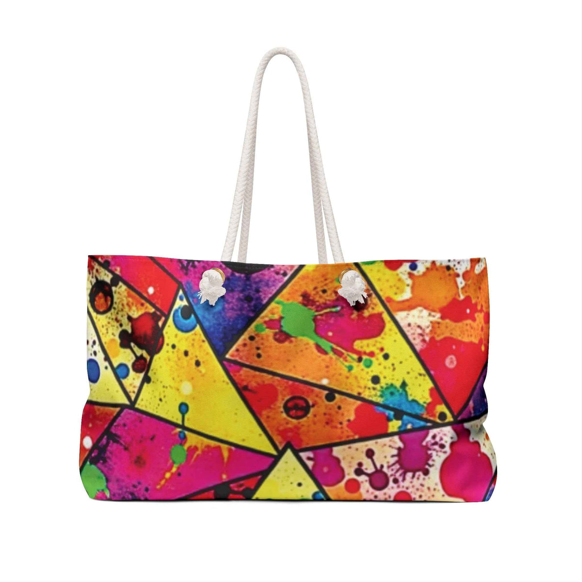 Colorful Geometric Paint Splatter Weekender Bag | Vibrant Travel Tote | Large Tote Bag