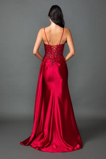 Sequin Applique Bodice Prom Dress with Spaghetti Straps