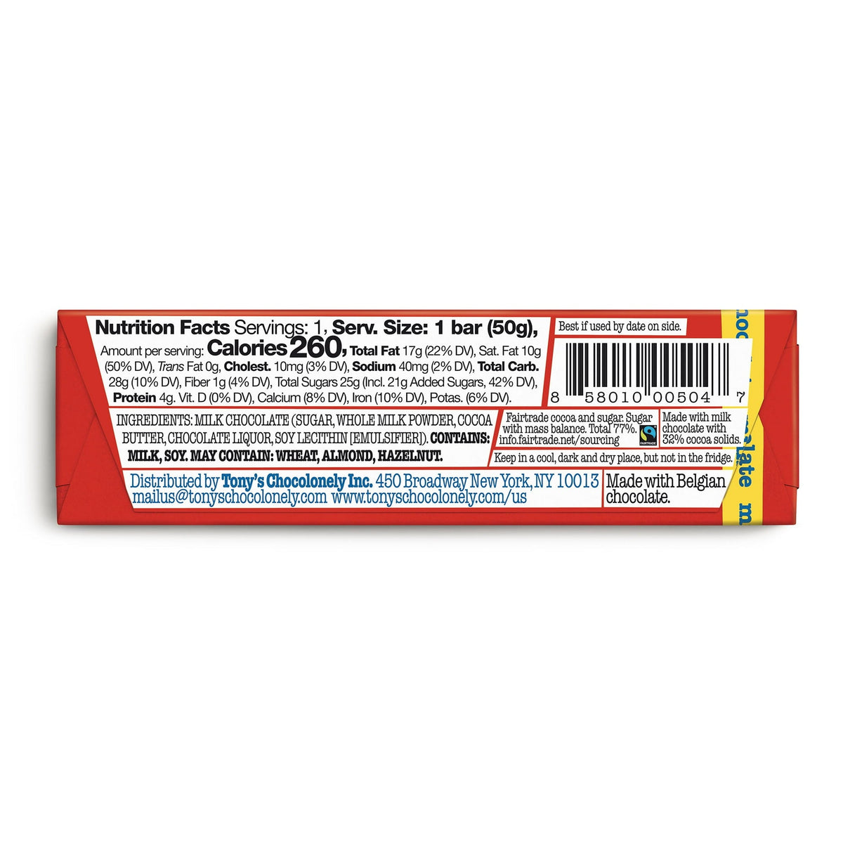 Tony's Chocolonely Milk Chocolate Bar, 50g