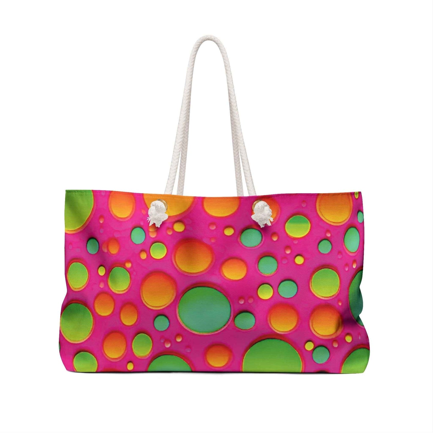 Colorful Bubble Pattern Weekender Bag | Neon Pink Green Orange, Large Tote Bag