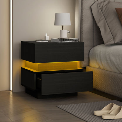 Emma Bedside Table with Charging Station, USB Ports and LED Light-Black