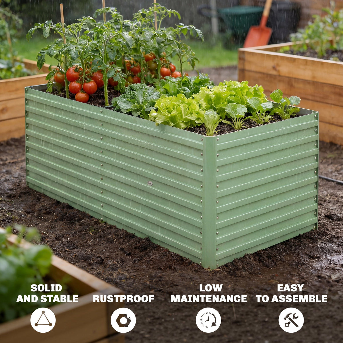 5' x 3' x 2' Raised Garden Bed, Galvanized Planter Box for Growing Flowers, Herbs and Vegetables, Black