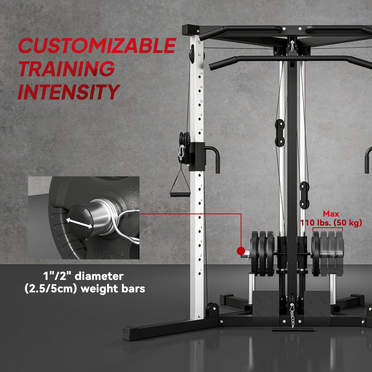 Multifunctional Home Gym Machine with Pull Up Bar, 15-Position Adjustable Strength Training Workout Station