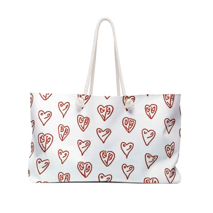 Hand drawn Red Hearts Weekender Bag | Valentine Pattern Tote| Large Tote Bag| Busy mom bag| Gift for mom| Beach Tote Bag