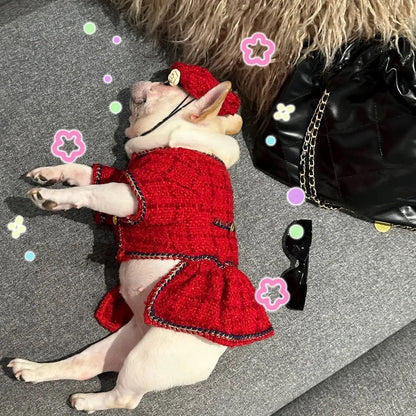 Dog Dress & Hat Set | Chewnel Tweed Dog Outfit