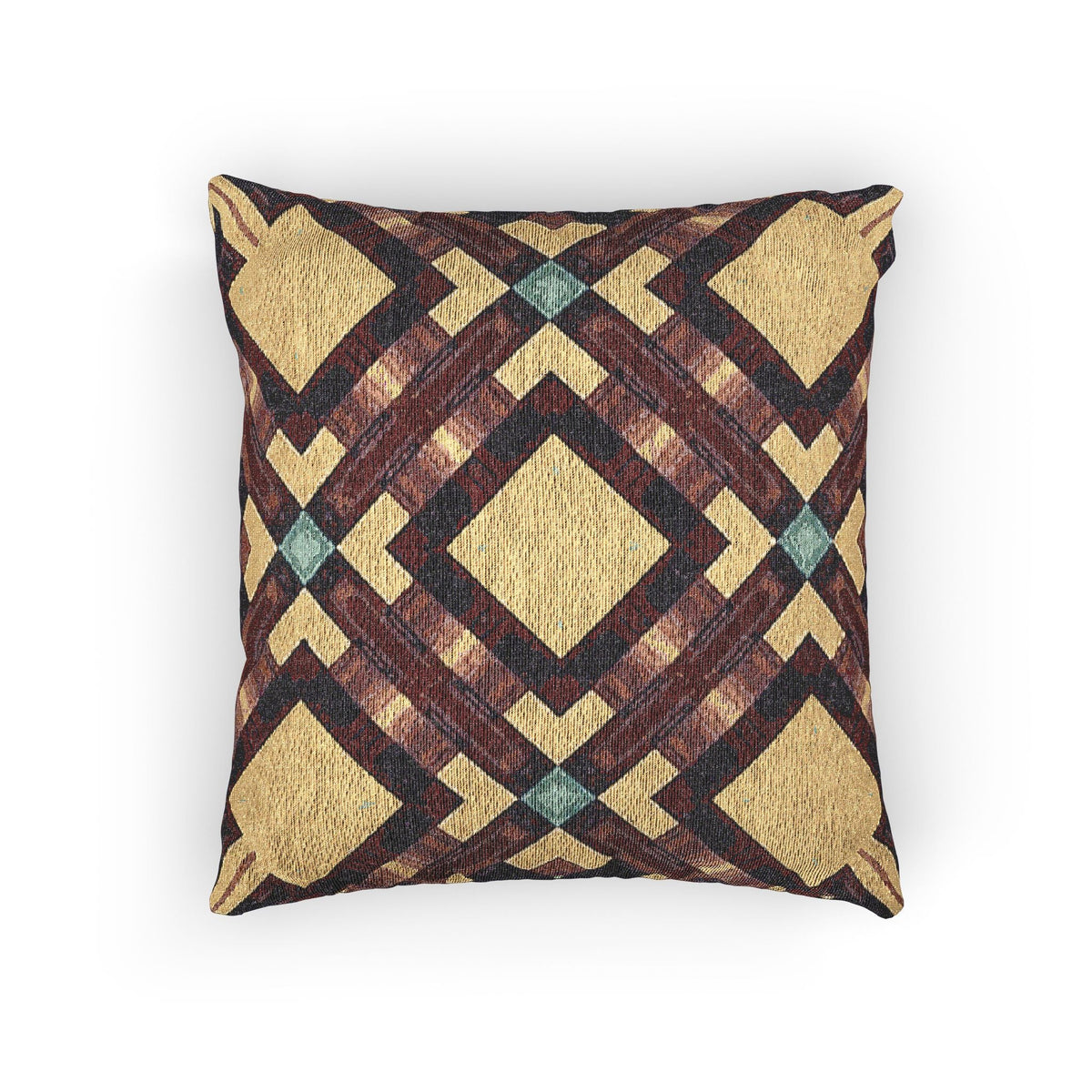 Woven Pillow — Geometric Boho Throw Pillow with Warm Earth Tones