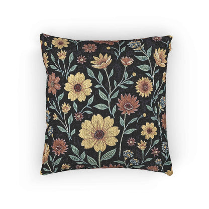 Vintage Floral Woven Pillow | Tapestry Sunflower Cushion, Botanical Throw Pillow