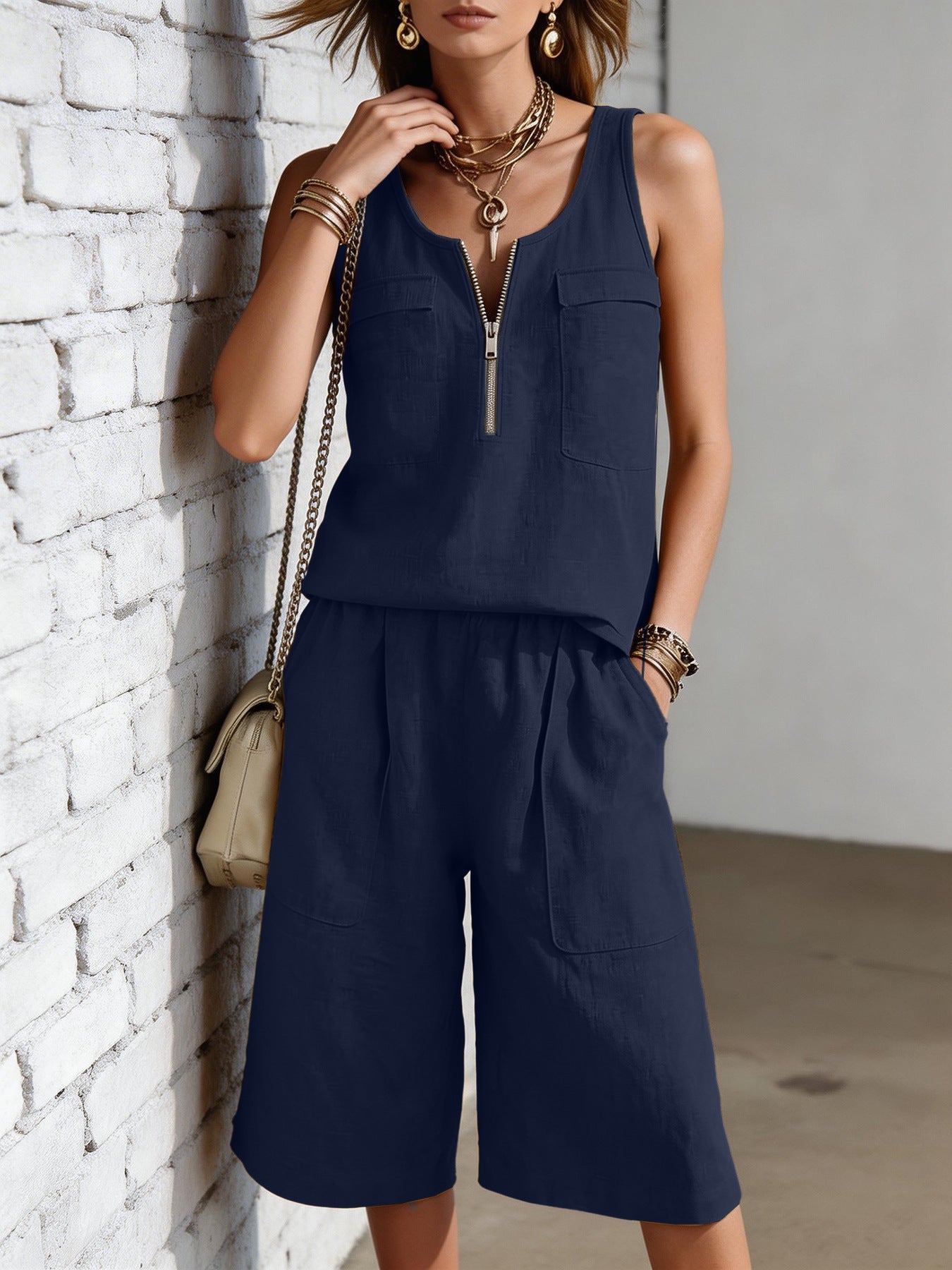 Sleeveless Tank Top And Straight-leg Capri Pants Casual Set