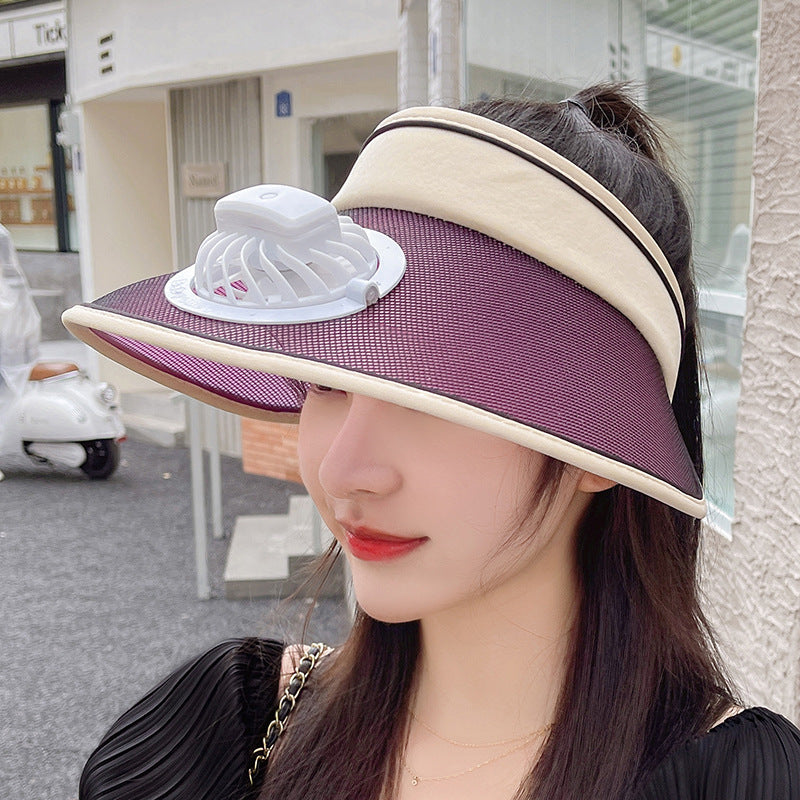 Brim Fan Sun Bonnet Woman Charging