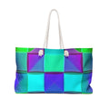 Teal Purple Geometric Pattern Weekender Bag | Colorful Cube Design, Large Tote Bag