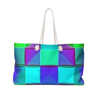 Teal Purple Geometric Pattern Weekender Bag | Colorful Cube Design, Large Tote Bag