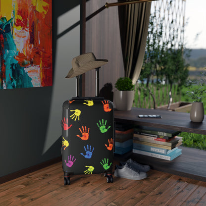 Colorful Handprint Carry-On Suitcase — Kids Travel Luggage with Rainbow Handprints