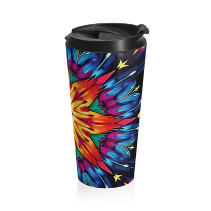 Kaleidoscope Star Stainless Steel Travel Mug — Colorful Mandala Insulated Tumbler