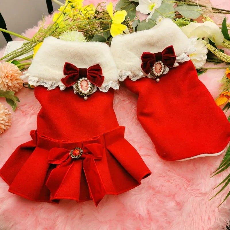 Noella Matching Dog Christmas Outfit Set | Sibling Dress and Shirt