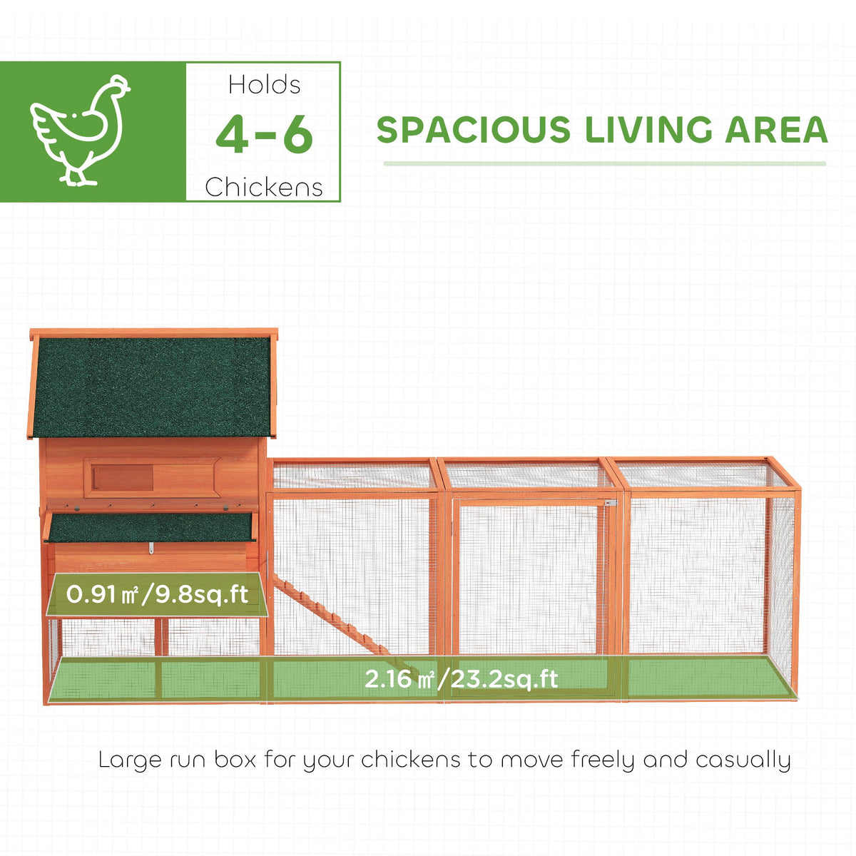 137" Wooden Chicken Coop with Chicken Run, Nesting Box, Dark Grey