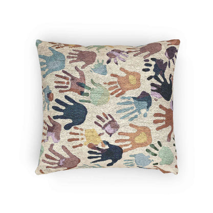 Handprint Pattern Woven Pillow | Multicolor Boho Decorative Pillow